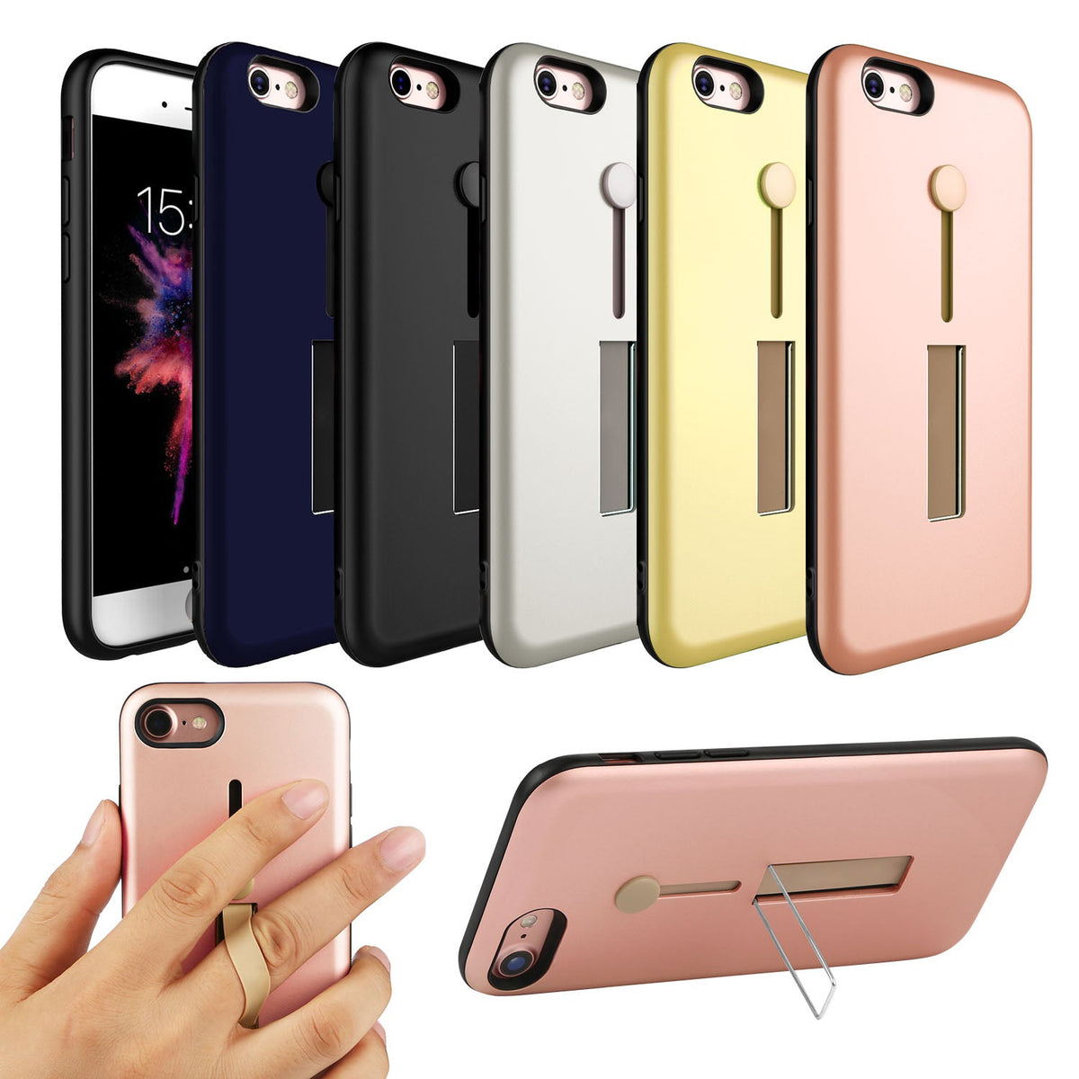Finger Strap Phone Case for iPhone  8 Drop-prot ection Finger Ring Rugged Phone Case with Kickstand Dual Layer Case
