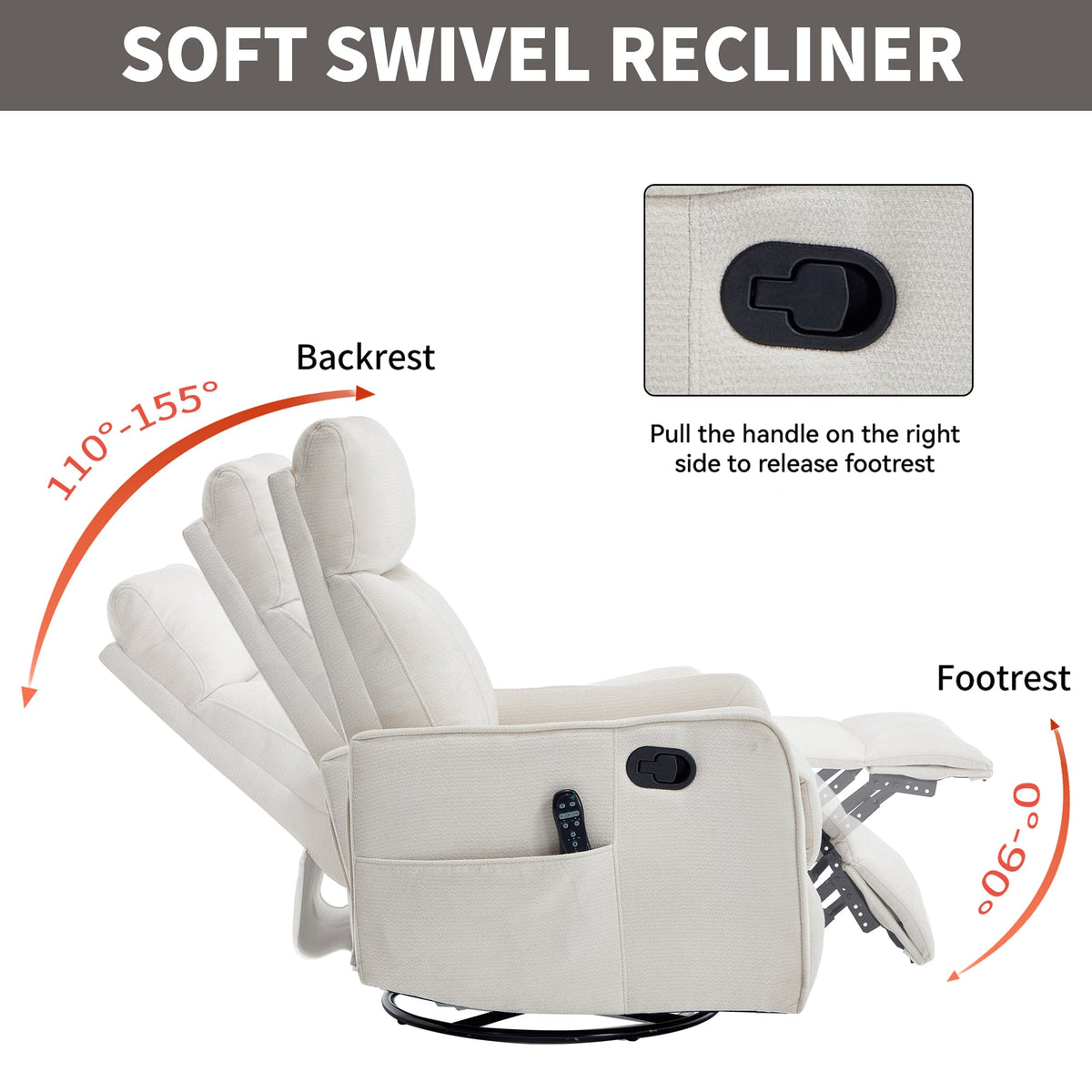 Beige Heat Massage Manual Recliner Chair with Rocker and Swivel