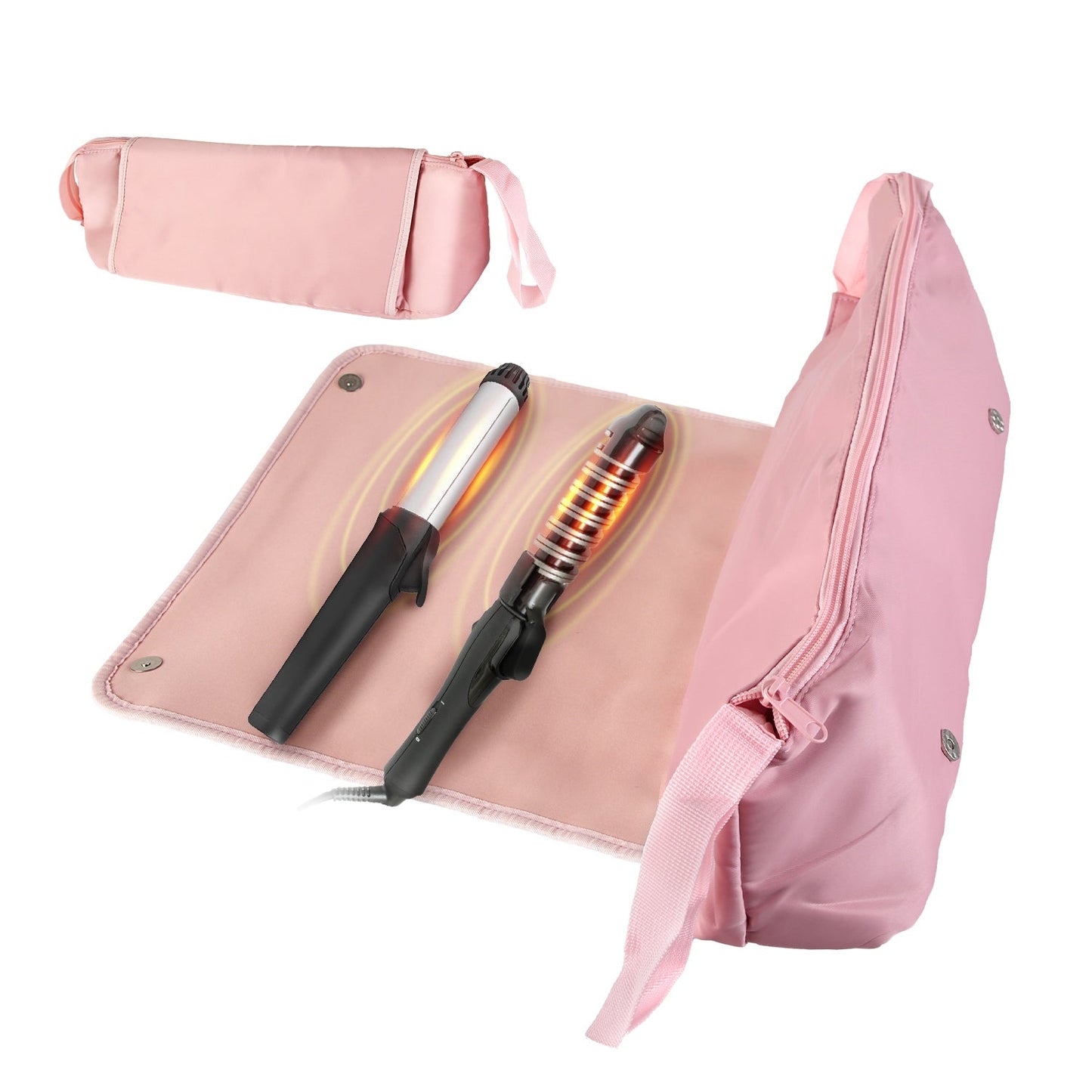 2 In 1 Hair Tools Travel Bag and Heat-resistant Mat Curling Iron Travel Case Hair Tool Pouch Holder Organizer for Curling Iron Straightener Hair Dryer