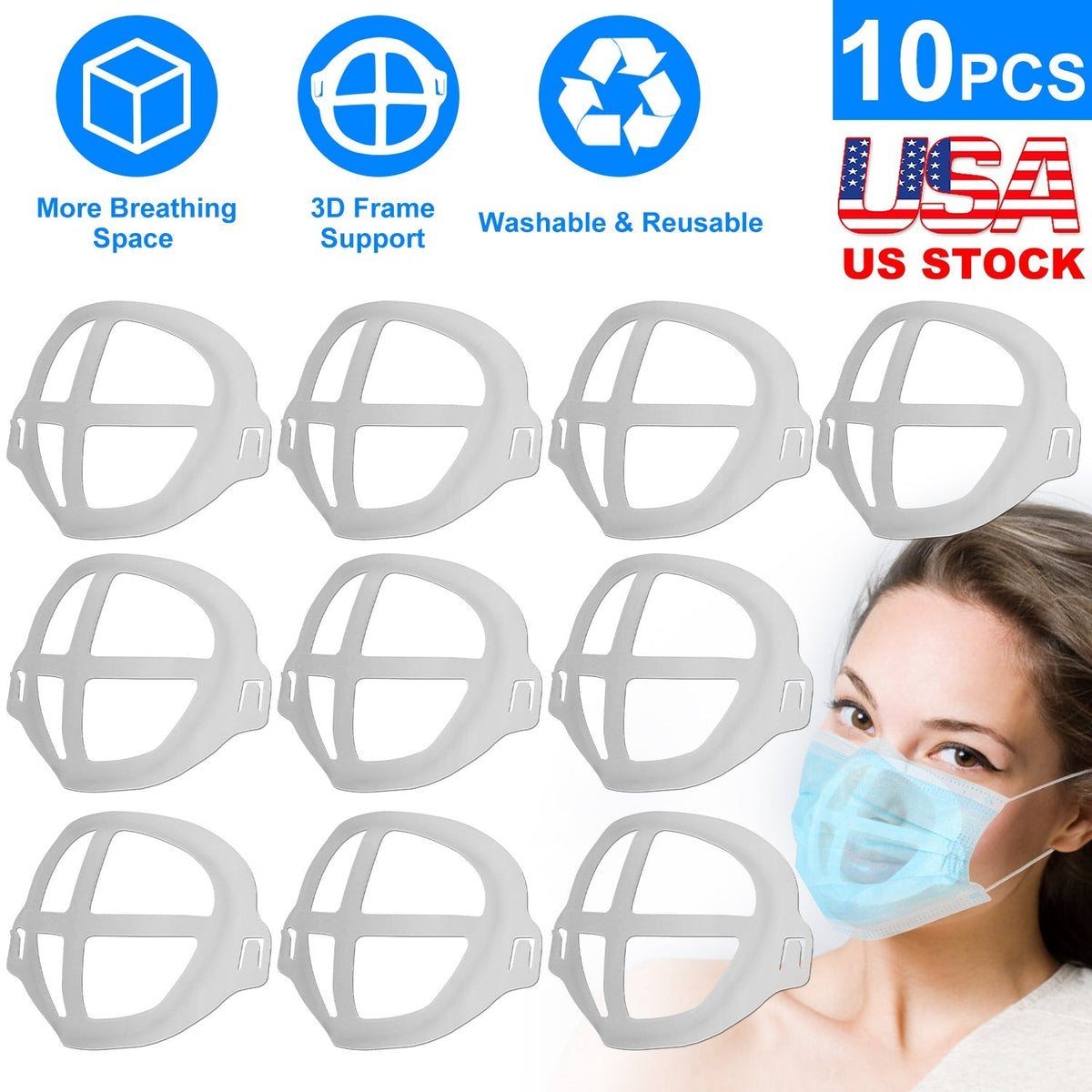 10Pcs 3D Mask Bracket Comfortable Breathing Mouth Mask Inner Support Frame Washable Reusable Mask Holder Stand