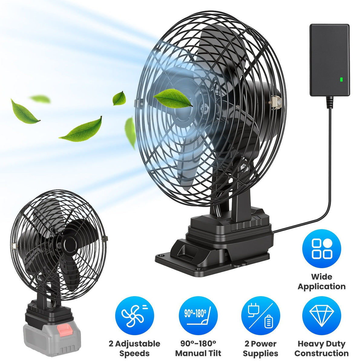 Portable Jobsite Fan 9" Compatible with Makita 21V Battery