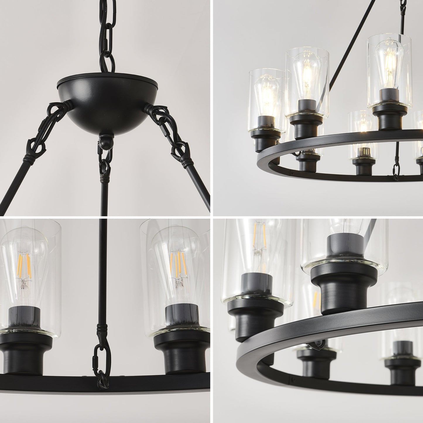 Black Wagon Wheel Chandelier 31.5 Inch Modern Farmhouse Pendant Light