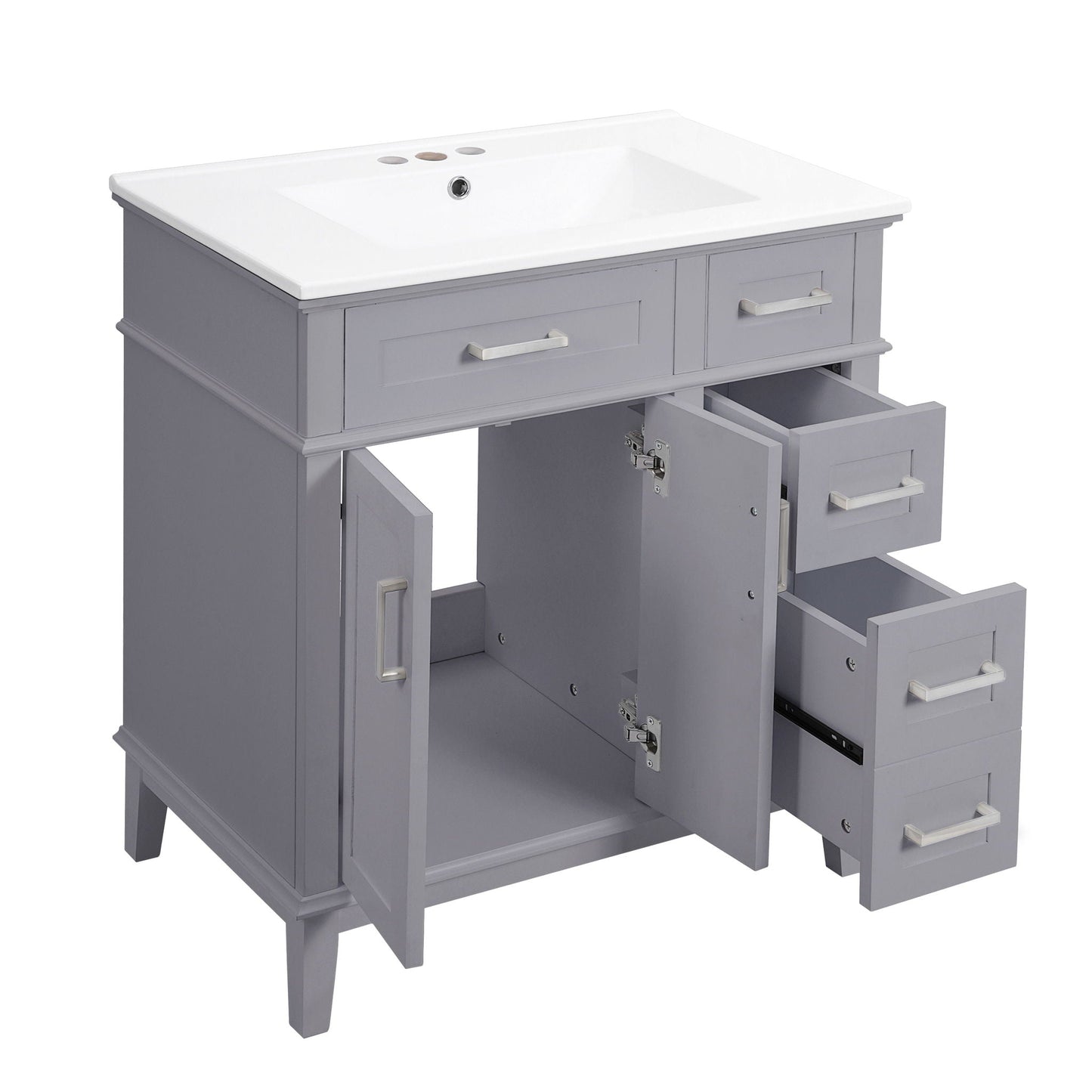 Modern Bathroom Vanity With Sink, Storage Cabinet, Soft Close Doors, Deep & Standard Drawers