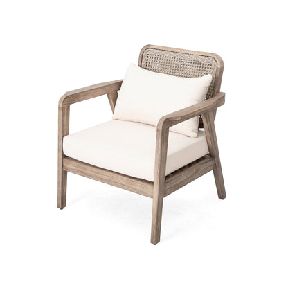 Set of 2 Outdoor Acacia Wood Patio Club Chairs with Waterproof Cushions