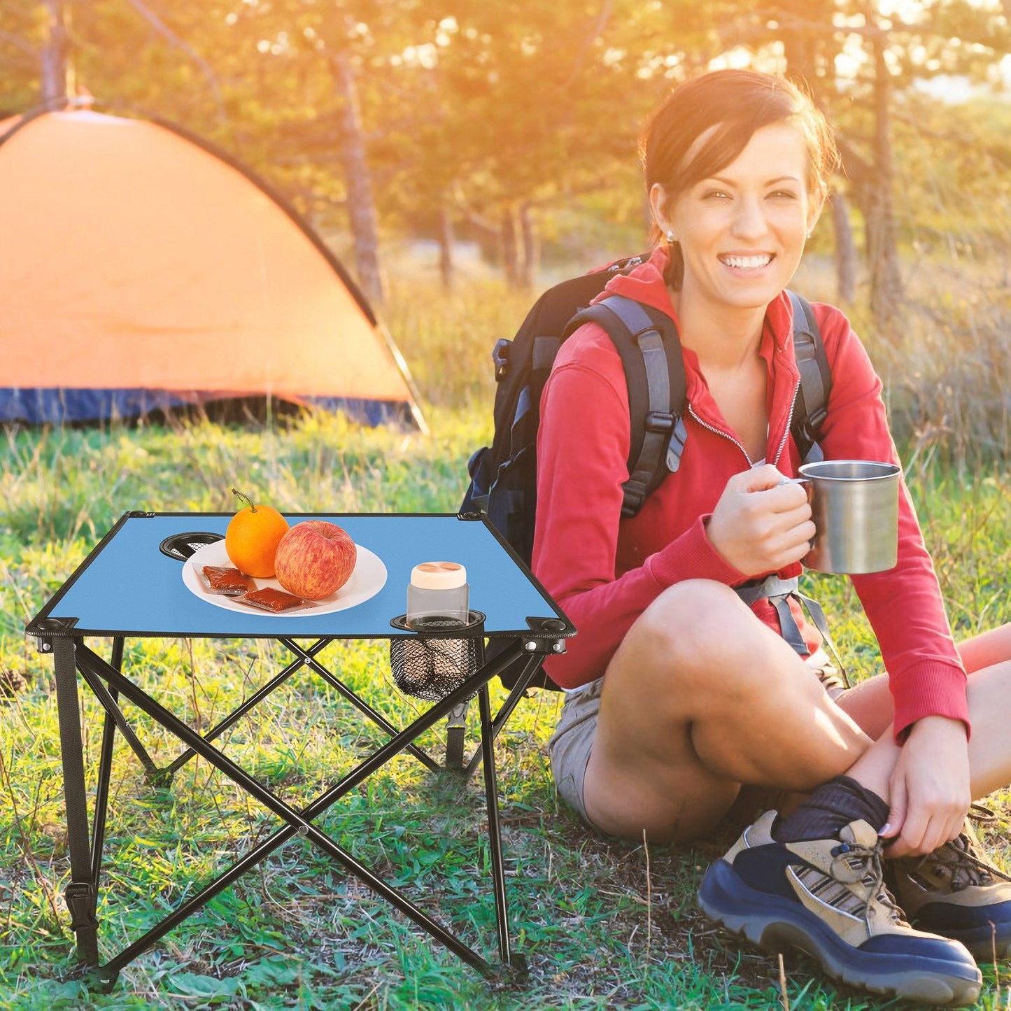 Portable Folding Camping Table with Cup Holders & Carry Bag