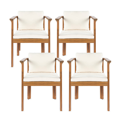 Outdoor Dining Chair Set of 4 with Curved Acacia Wood Arms