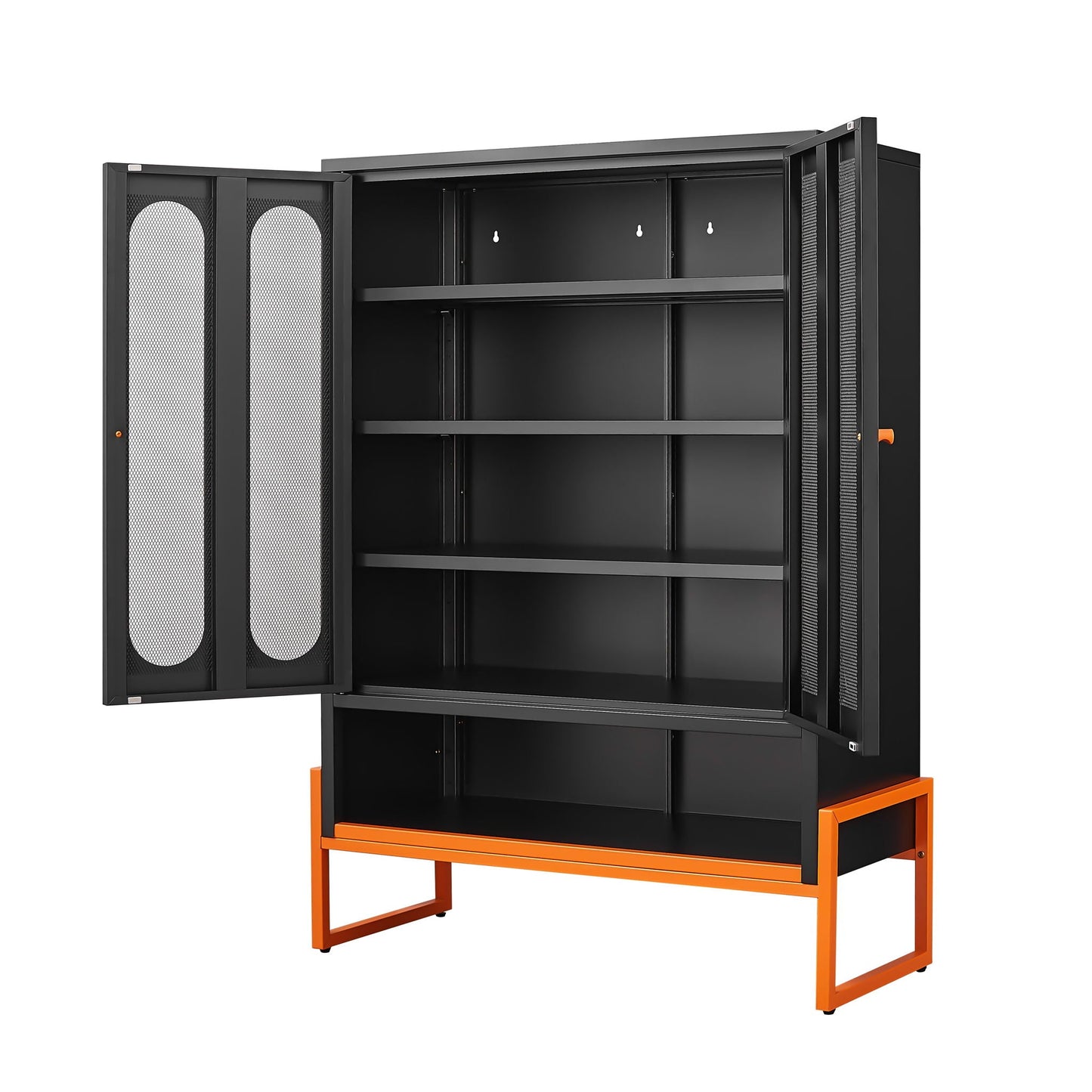 Modern Metal Shoe Cabinet With DoublebSided Doors And Adjustable Partitions