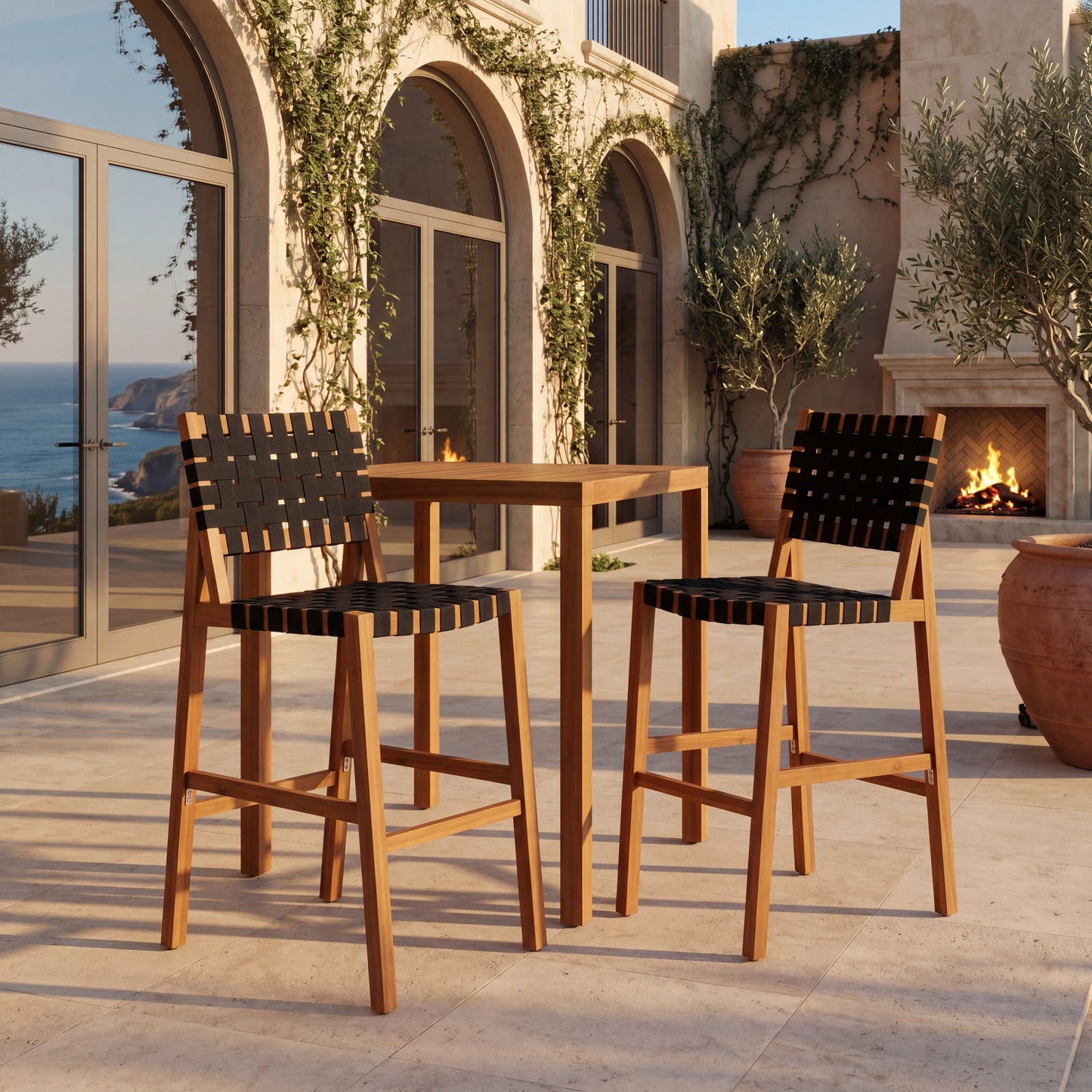 30.5 Inch Seat Height Outdoor Acacia Solid Wood Patio Side Chair