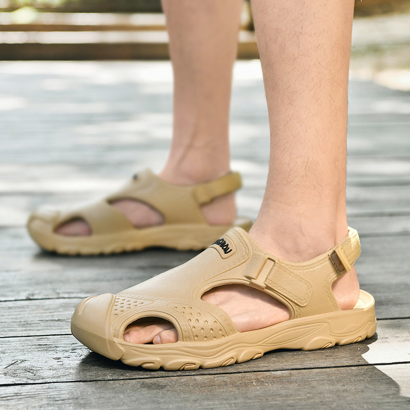 New Plus Size Men's Closed Toe Outdoor Sandals, Fashion Anti-slip Collision-proof Quick Dry Water Shoes For Beach & Wading