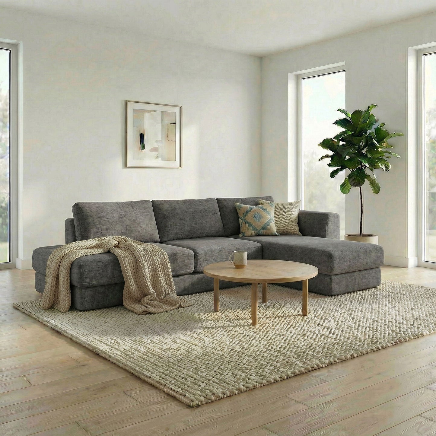 L-Shaped Modular Sofa With Double Layer Cushion