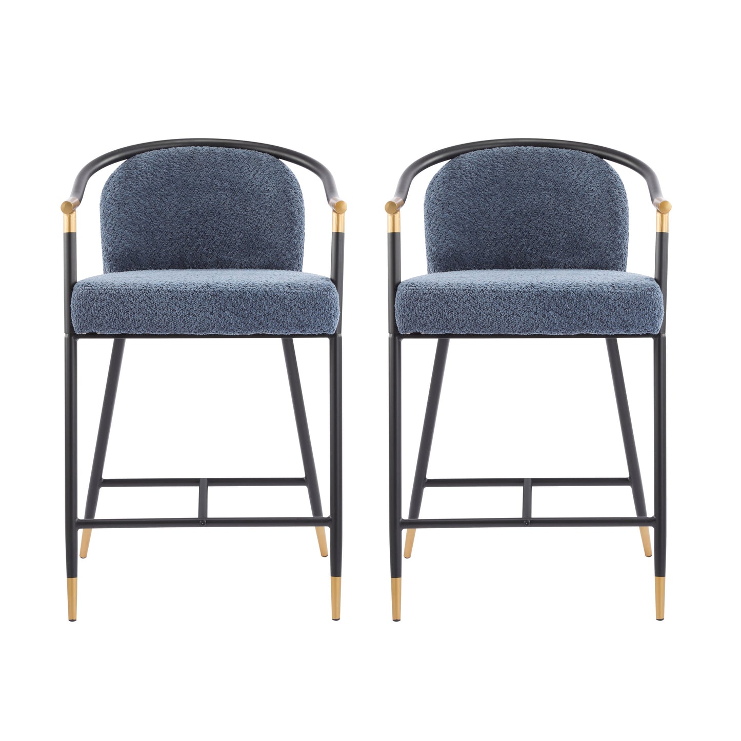 26" H Upholstered Counter Stool with Metal Frame (Set of 2) - Navy