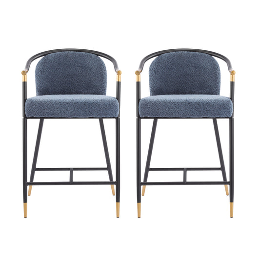 26" H Upholstered Counter Stool with Metal Frame (Set of 2) - Navy
