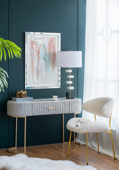 D15x30' Table Lamp with White Marble and Brass Frame