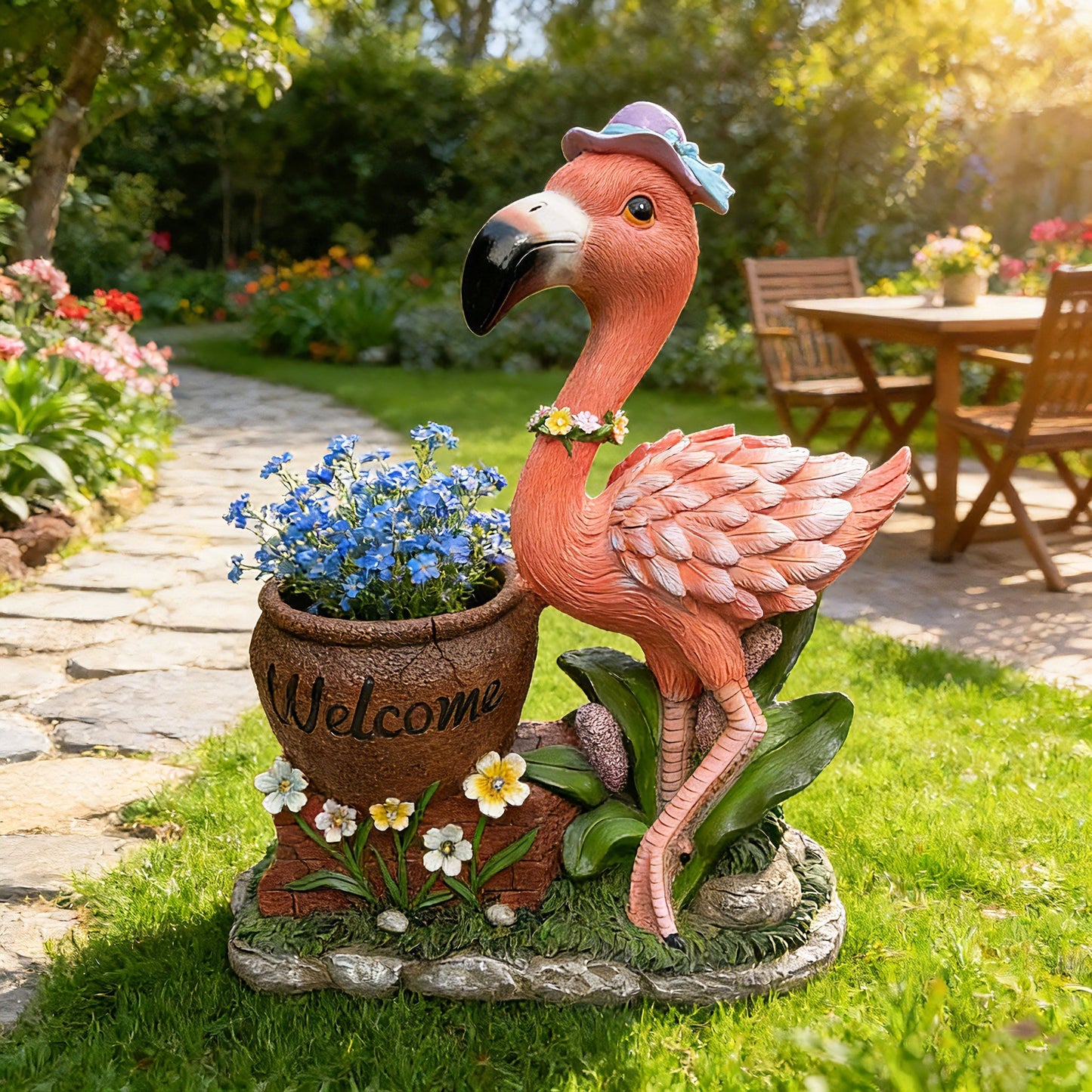 Outdoor Garden Sculpture Flamingo Flower Pot Planter
