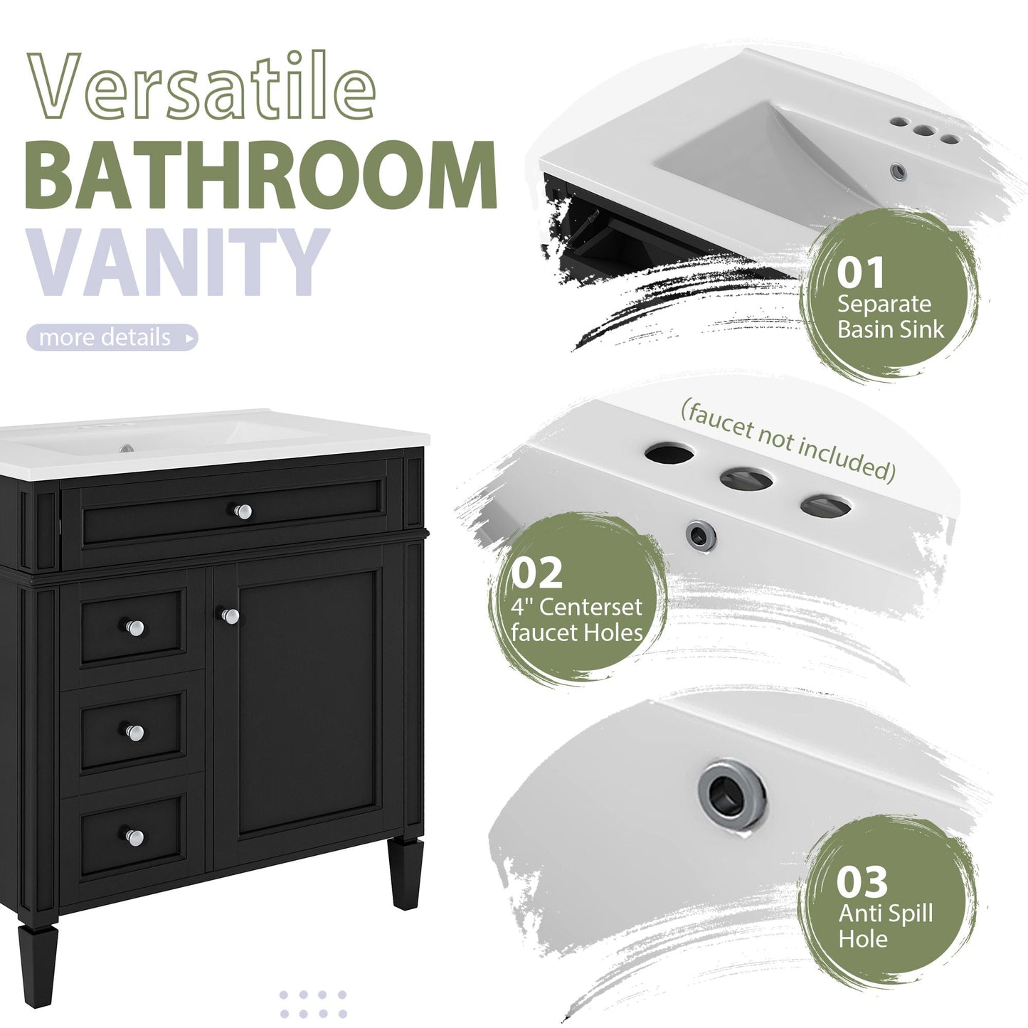 Bathroom Vanity With Medicine Cabinet, Royal Mirror Cabinet, Modern Bathroom Storage Cabinet With 2 Soft Closing Doors And 4 Drawers