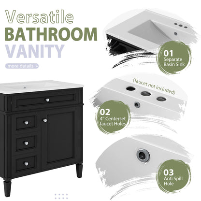 Bathroom Vanity With Medicine Cabinet, Royal Mirror Cabinet, Modern Bathroom Storage Cabinet With 2 Soft Closing Doors And 4 Drawers