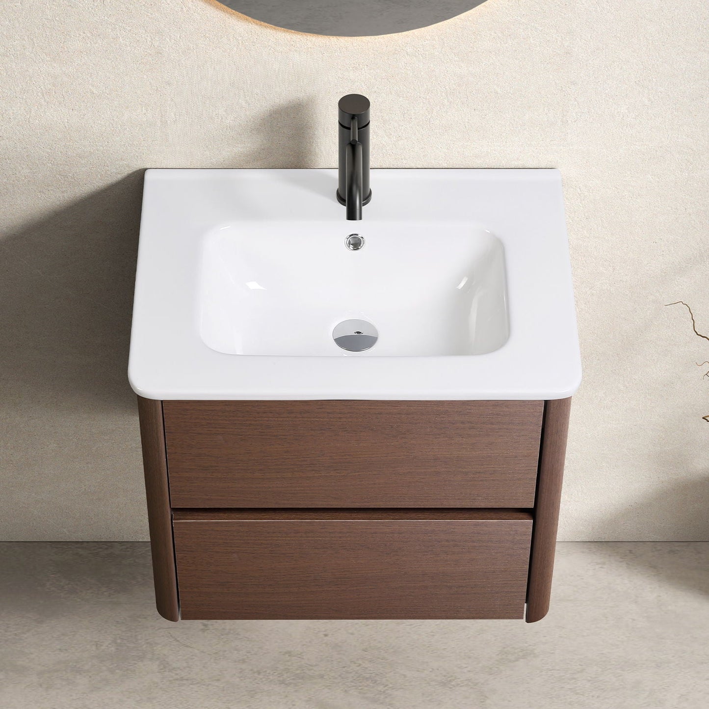 Wall Mounted Bathroom Vanity With Soft Close Drawer - Black Brown