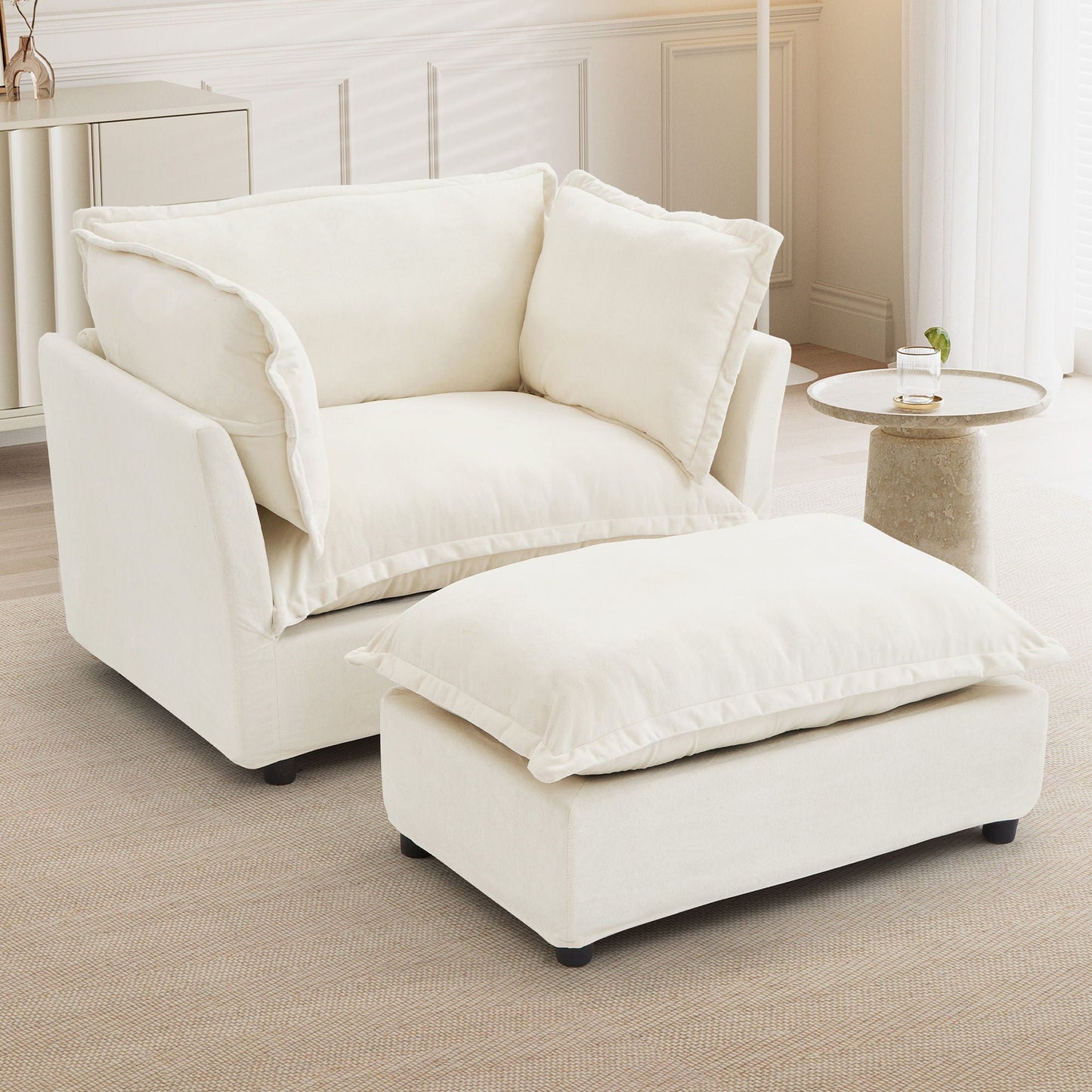 Modern Armchair Sofa With Movable Ottoman