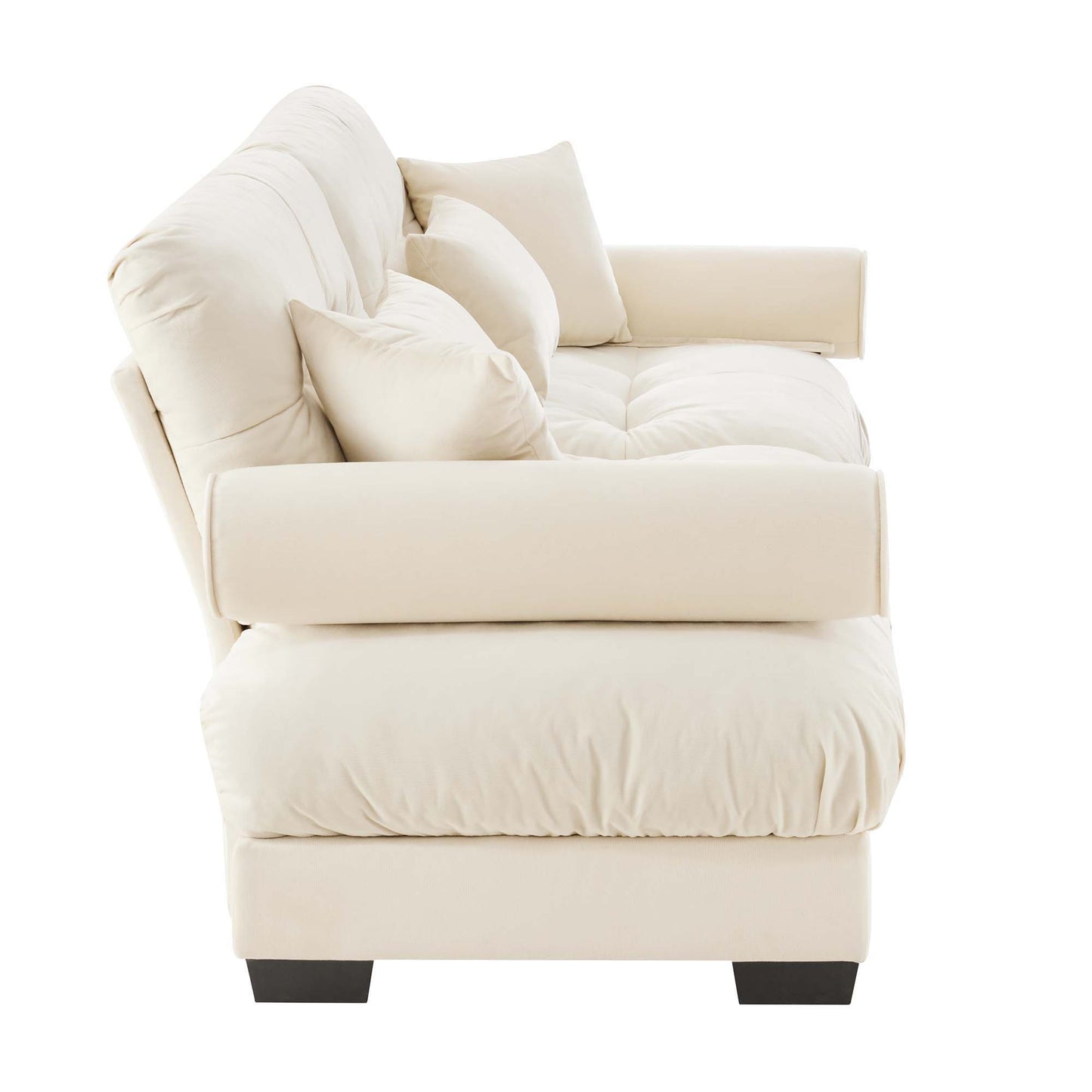 Modern Sofa With Bolstered Armrests And Pillows