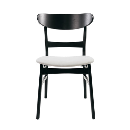 Set of 2 Mid-Century Dining Chairs - Upholstered Seat, Rubberwood Legs