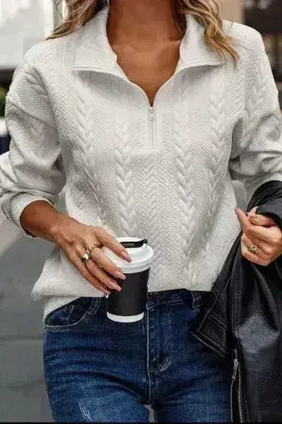 Textured Quarter Zip Long Sleeve Sweatshirt