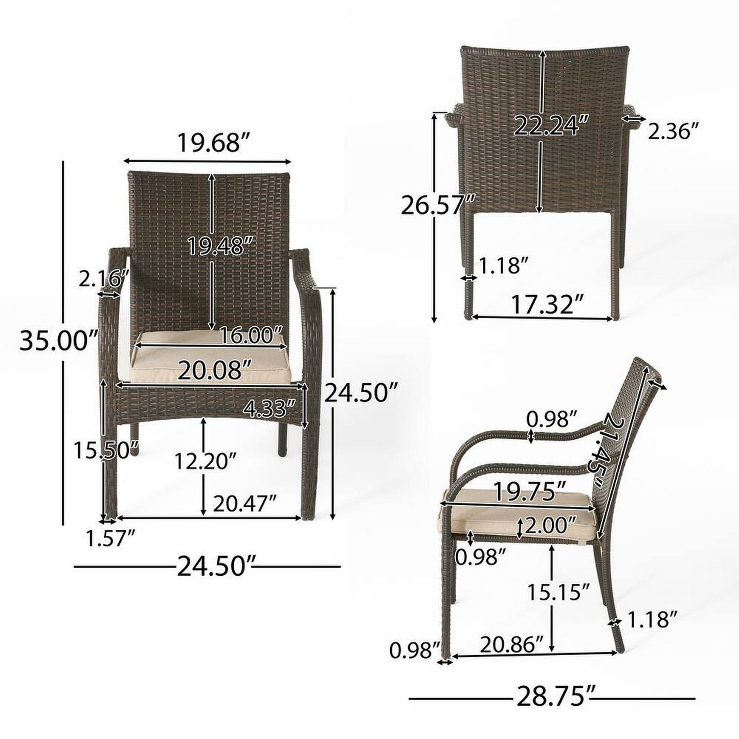 6 Pcs Outdoor Acacia Wood Dining Set with PE Rattan Stacking Chair