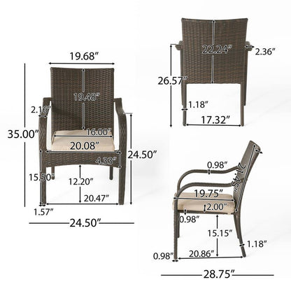 6 Pcs Outdoor Acacia Wood Dining Set with PE Rattan Stacking Chair