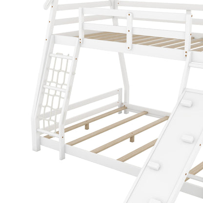 Georgiana - Twin Over Queen House Bunk Bed With Climbing Nets And Climbing Ramp