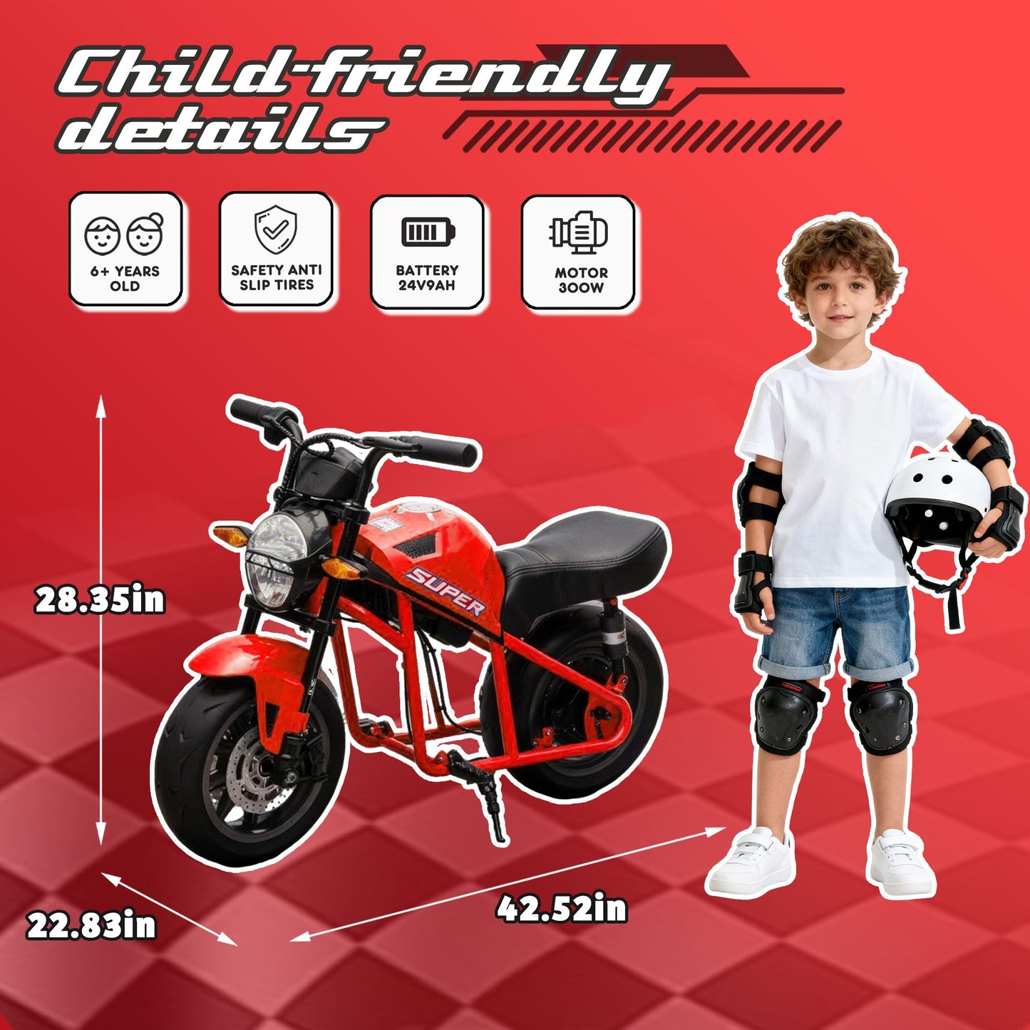 24V300W Kids Ride On XL Electric Toy Muscle Motorcycle