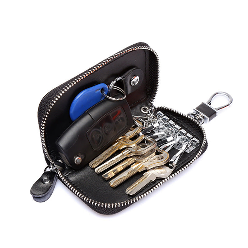 Men's Leather Zipper Multi-function Car Key Holder