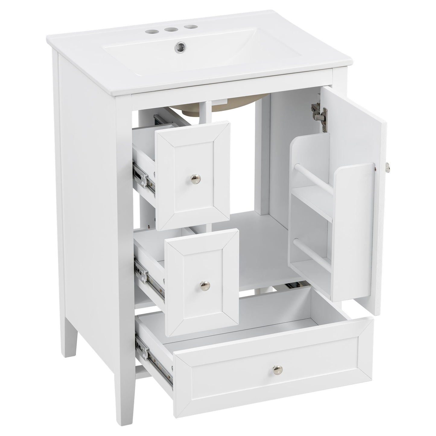 Modern Bathroom Vanity With Sink, Soft Close Drawers & Door, Storage Rack