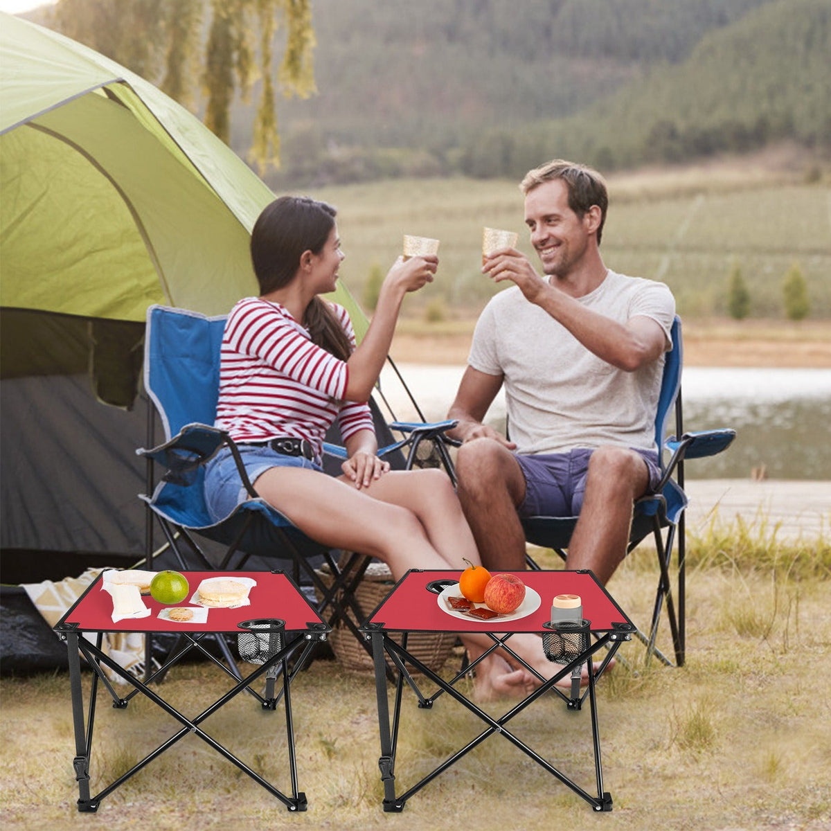 Portable Folding Camping Table with Cup Holders & Carry Bag