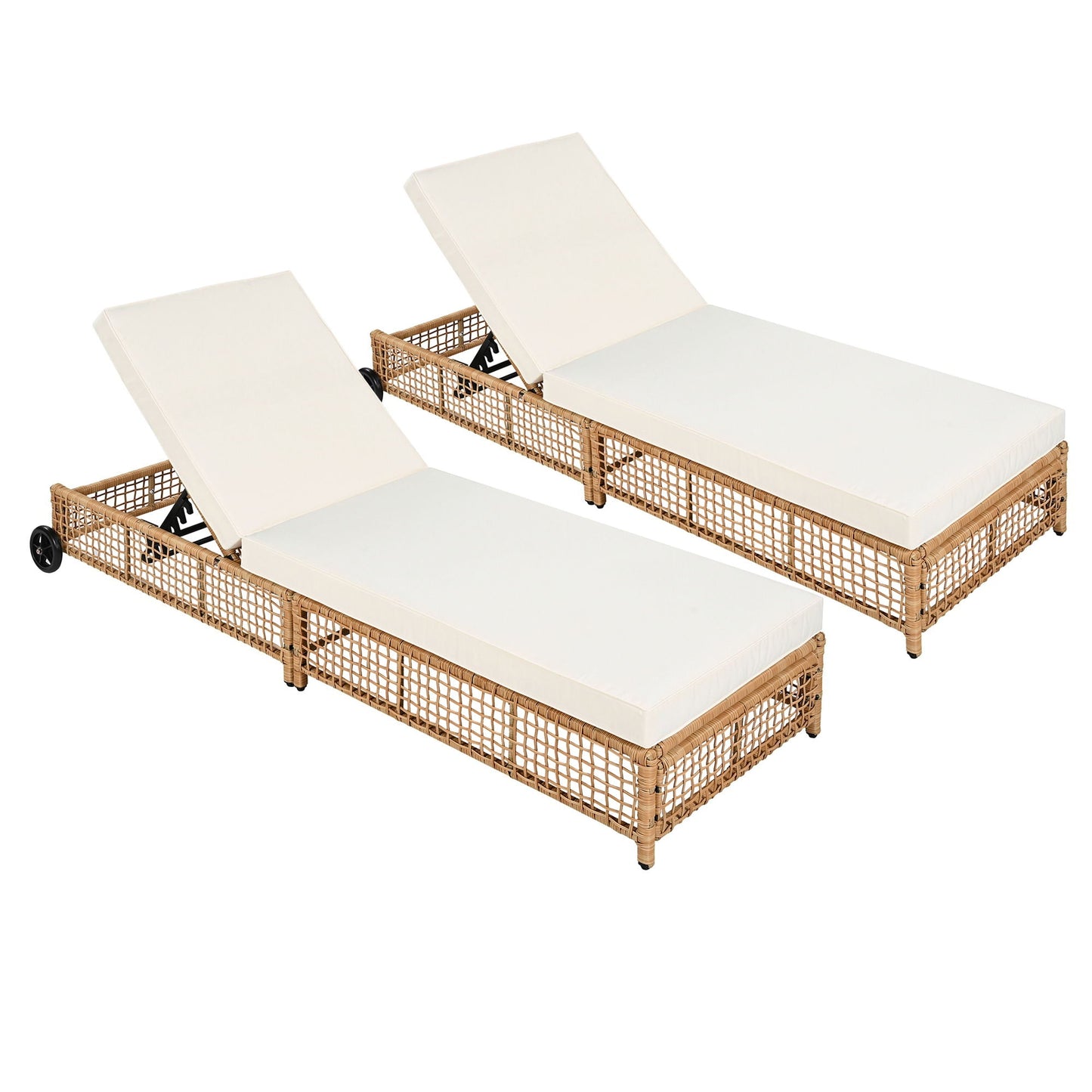 Outdoor Lounge Chair With 5 Position Backrest With Cushion And Wheels