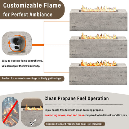 U_STYLE Outdoor Rectangular Propane Fire Pit 41.9" 40000 BTU