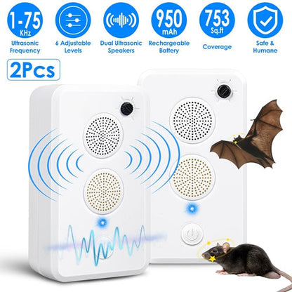 2-Pack Ultrasonic Pest Repellent – Rechargeable Indoor/Outdoor Deterrent