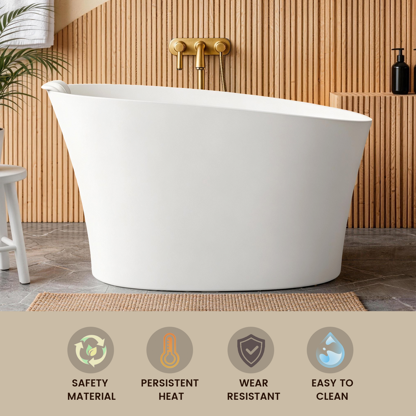 51" Solid Surface Oval Freestanding Glossy Bathtub