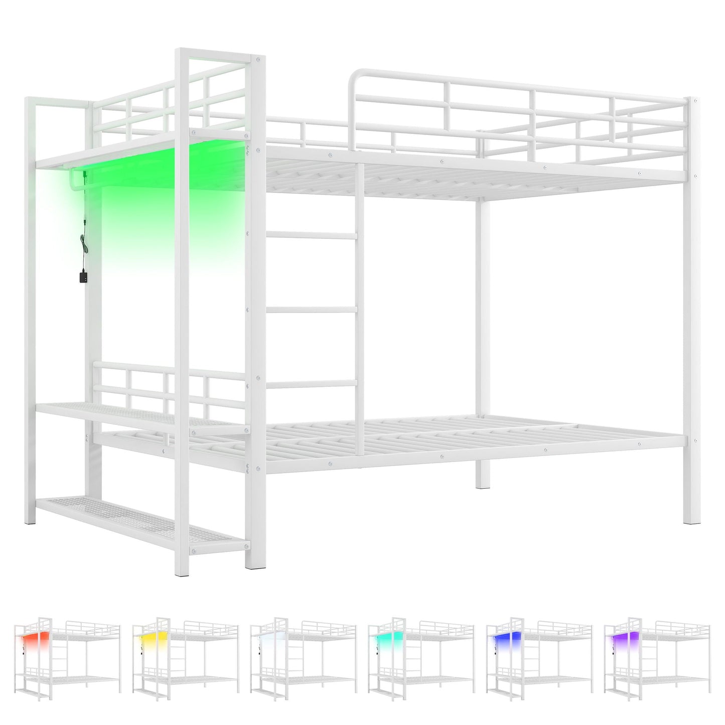 Bunk Bed With Storage Shelves, Clothes Hooks, LED Light