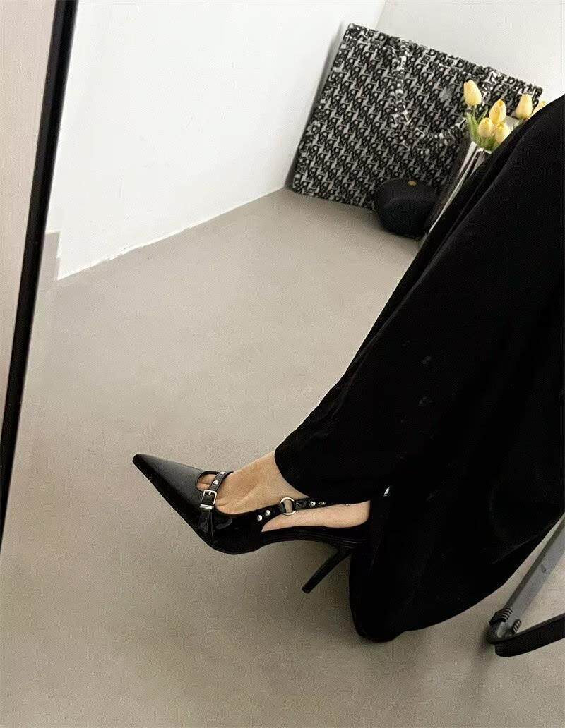 2026 Summer Women Punk Style Patent Leather Stiletto Heels, Backless Shallow Fashion Elegant Sandals