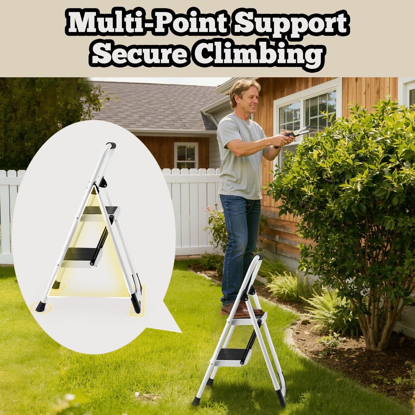 2 Step Ladder Folding Step Stool with Anti-Slip Wide Pedal