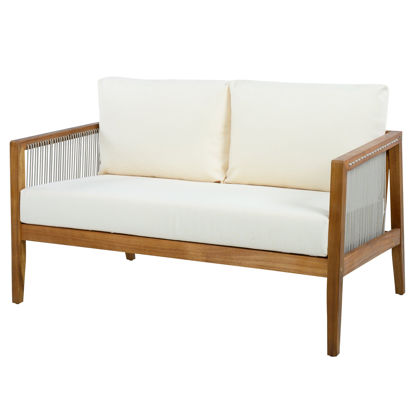 Outdoor 4-Piece Sofa Set, Acacia Wood Frame with Rope Detail, Water-Repellent