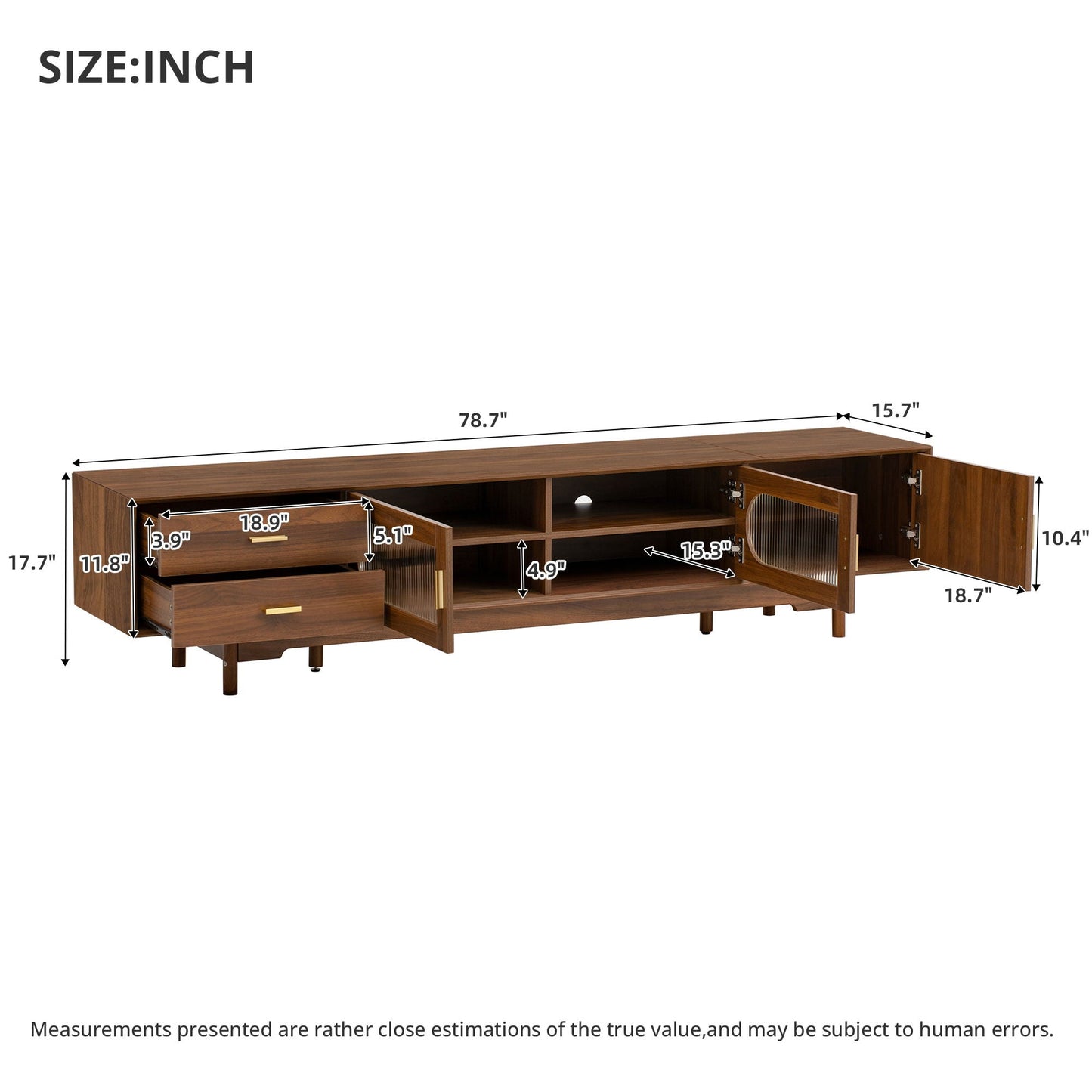 Modern TV Stand With Fluted Glass Doors & 2 Drawers