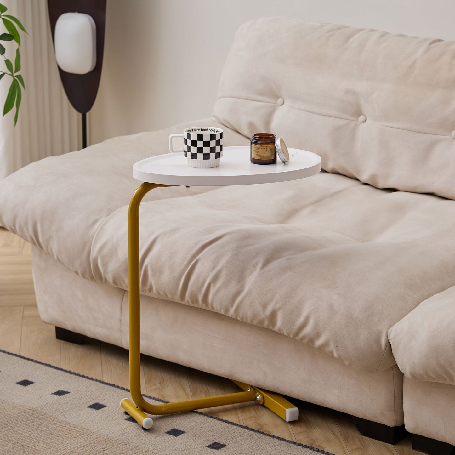 C-Shaped Side Table for Sofa and Bedroom