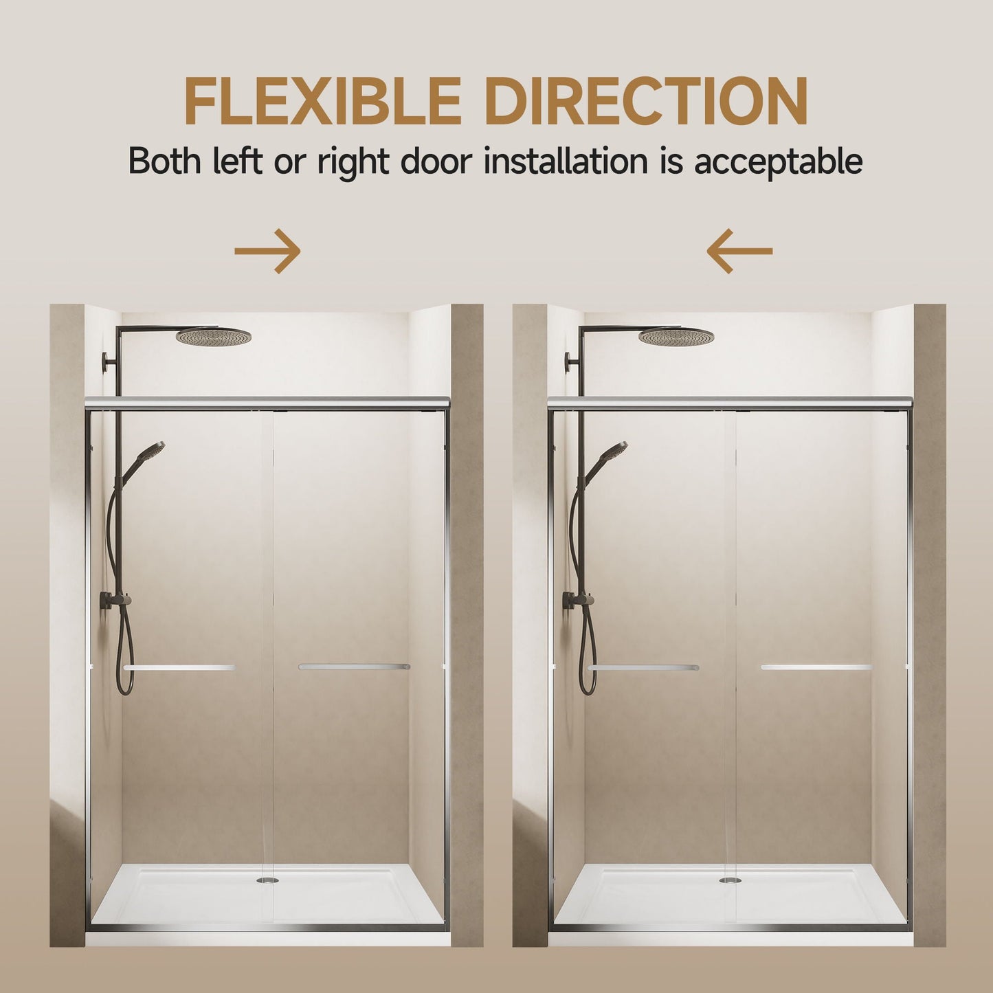 Aluminum Frame Double Double Soft Close Shower Door, Tempered Glass And Dual Stainless Steel Handles