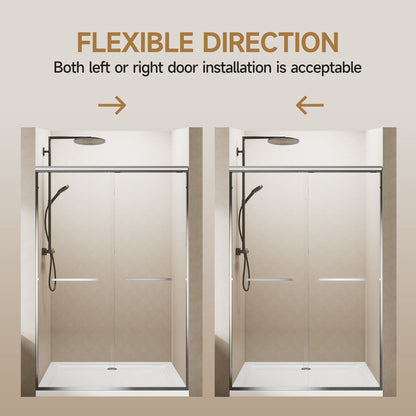 Aluminum Frame Double Double Soft Close Shower Door, Tempered Glass And Dual Stainless Steel Handles