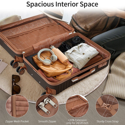 4 Piece Luggage Set Suitcase Set, Abs Hard Shell Lightweight Expandable Travel Luggage With 4 Packing Cubes, Tsa Lock, Spinner Wheels (16 / 20 / 24 / 28) - Coffee