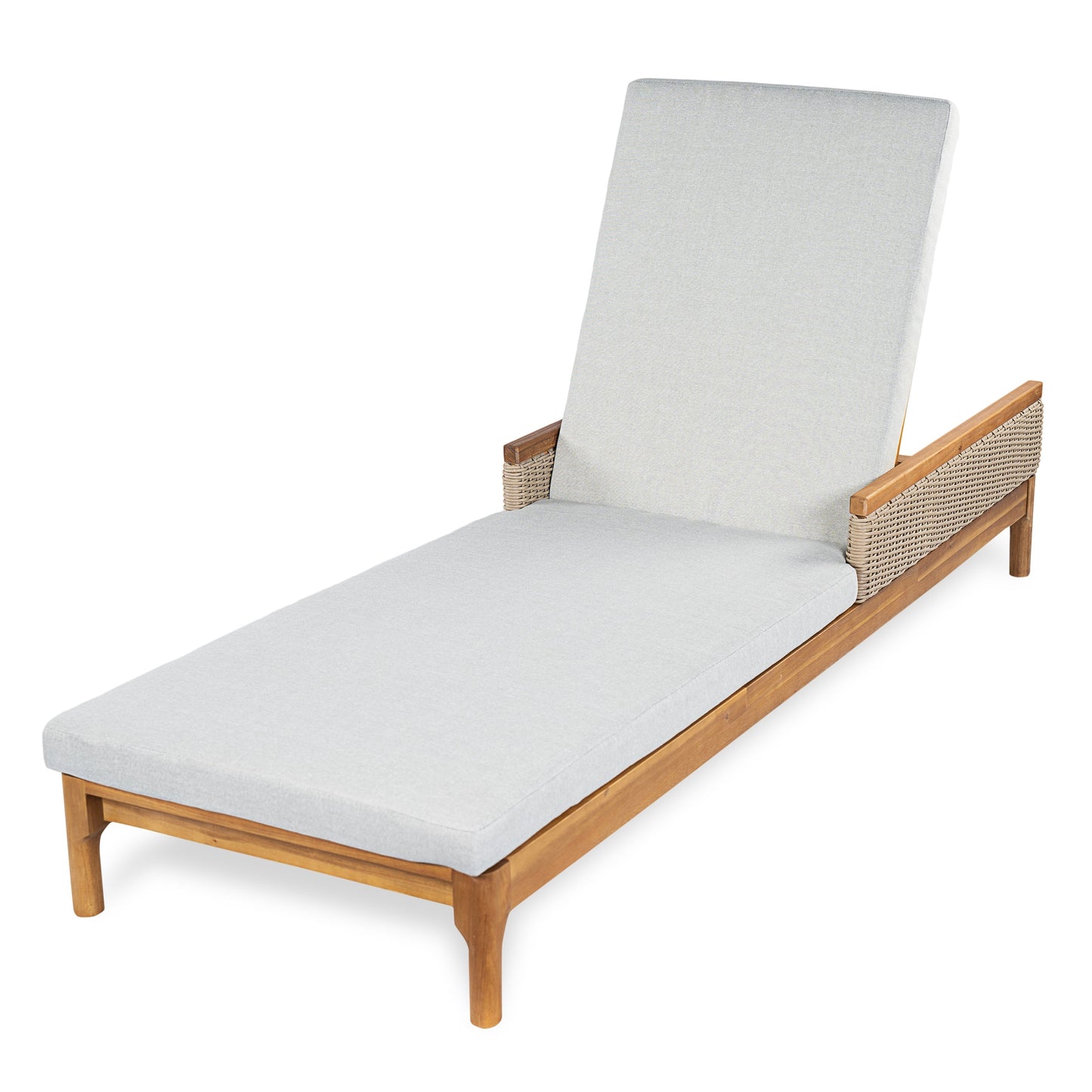 76.8" Solid Acacia Wood Sun Lounger Set of 2 with Grey Cushions