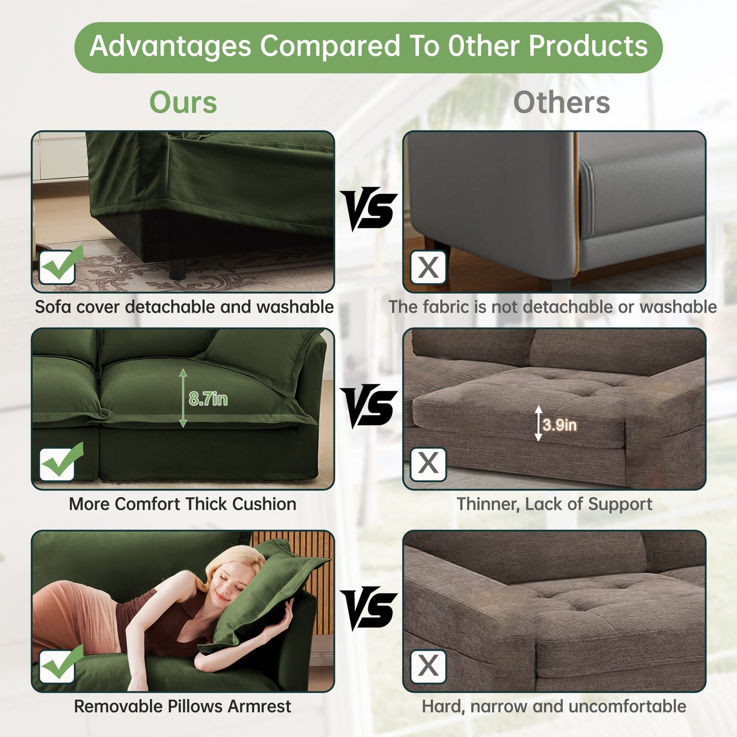 Slipcovered Sectional 2 Seater Sofa Couch with Convertible Ottoman