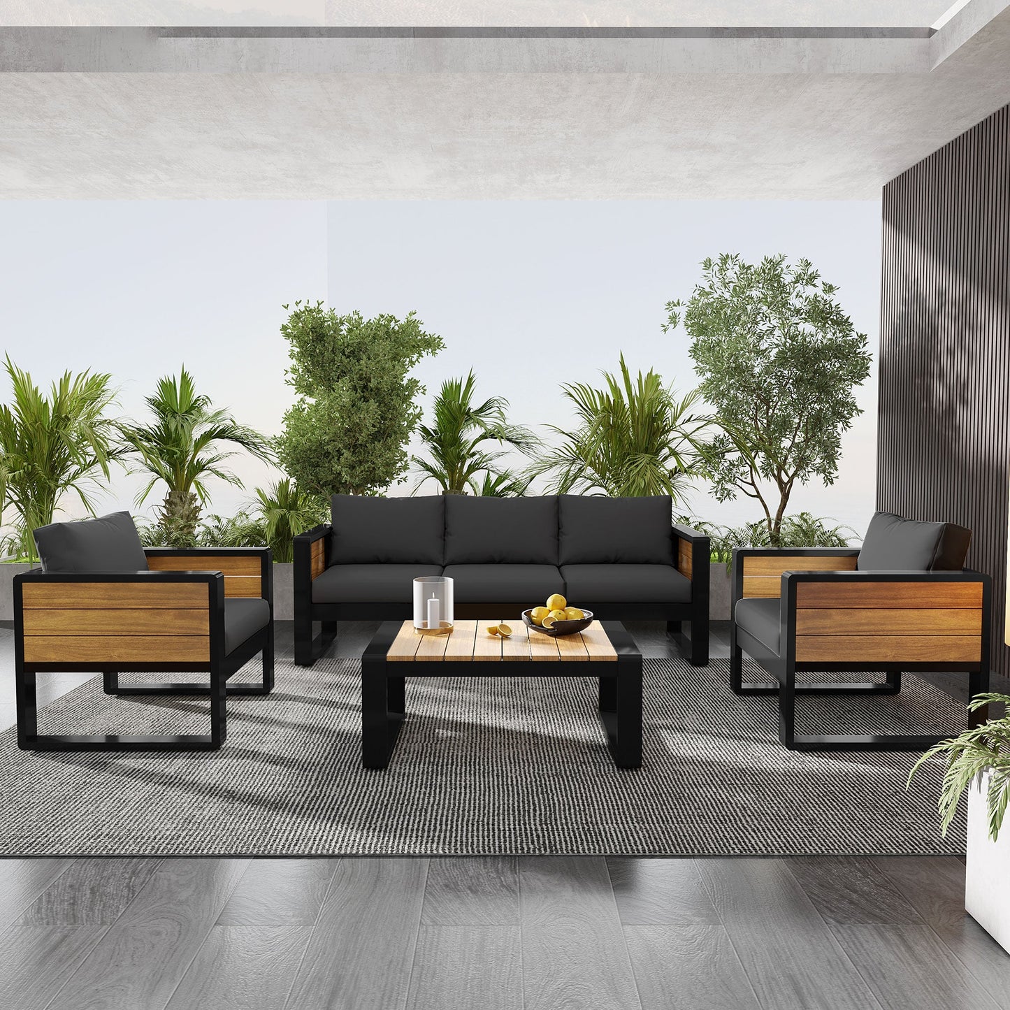 Aluminum Frame Large 4-Piece Outdoor Patio Furniture Set for 5 Person