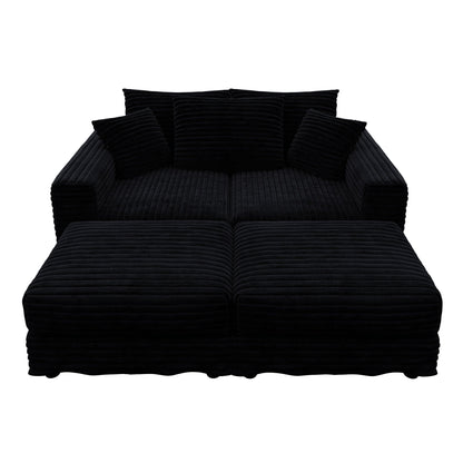 Deep Seat Convertible Sofa With Soft Pillows And Ottomans