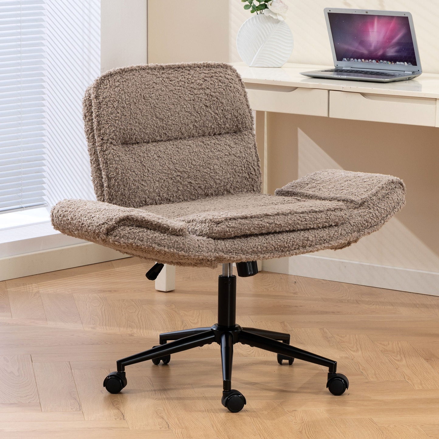 Criss Cross Swivel Desk Chair With Adjustable Armrests & Wheels For Home Office